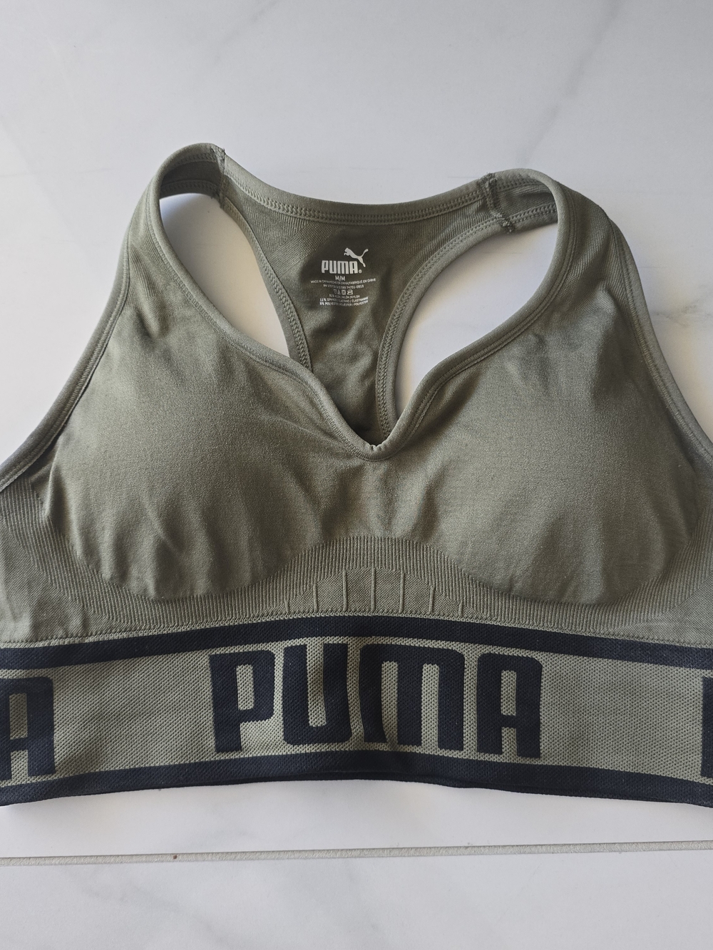PUMA Olive and Black Medium Sports Bra